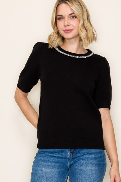 the Camila - black jewel trimmed top