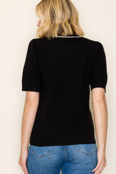 the Camila - black jewel trimmed top