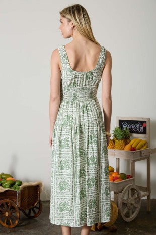 The Fable Green Tile Midi Dress