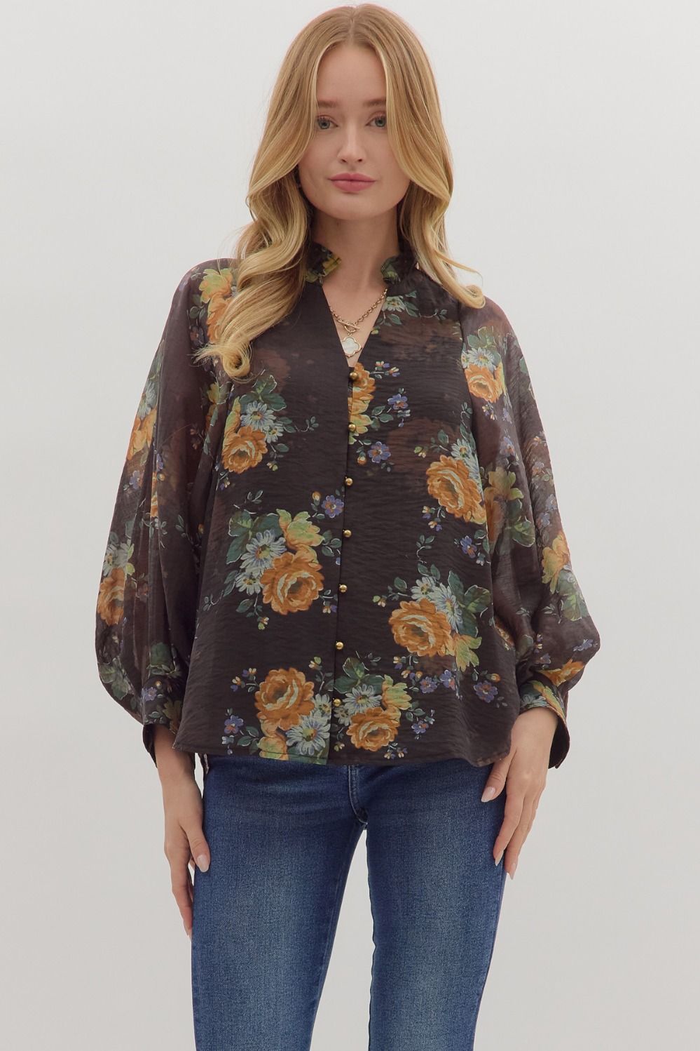 The Willow - Brown Floral Top