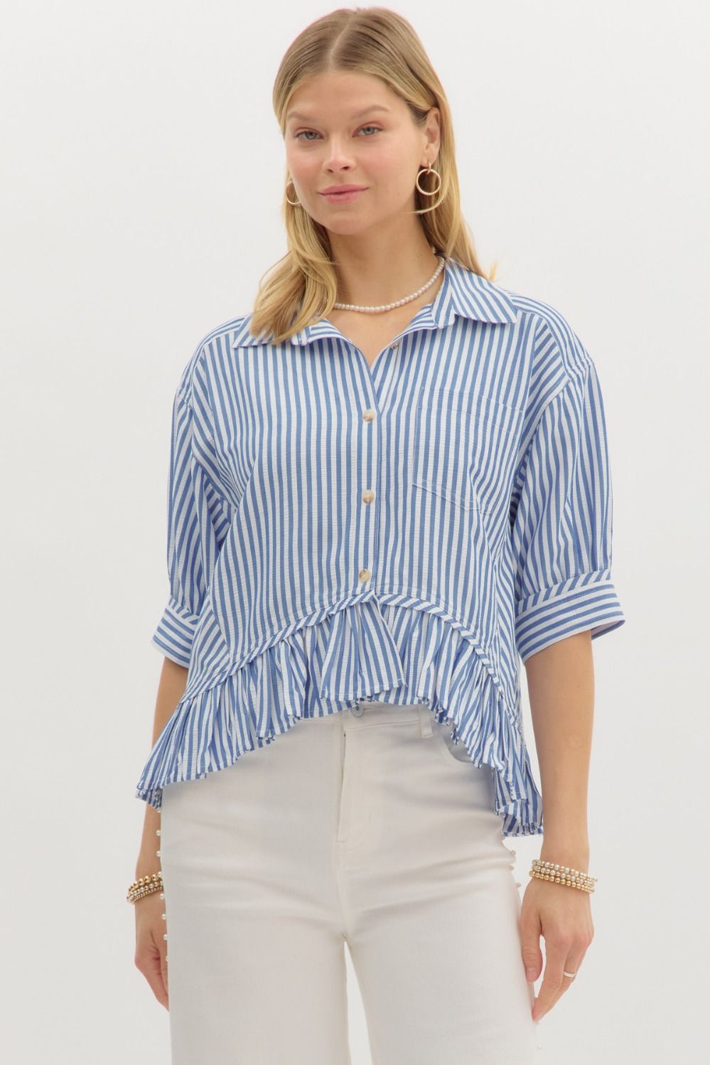 the Quinn Blue Stripe top