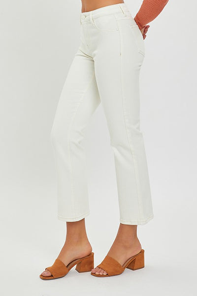 Cream Mid-Rise Straight Crop Jeans - Risen   C2