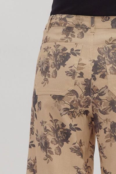 the Everly - Taupe Floral Pants