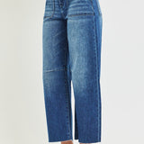 Slouchy Crop Barrel Patch Pocket Jeans - Risen Denim - D3
