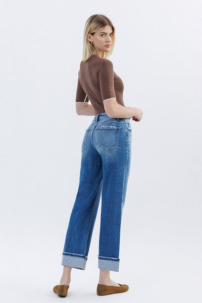 Cuffed High Rise Slim Wide leg Jeans - Flying Monkey.  F6