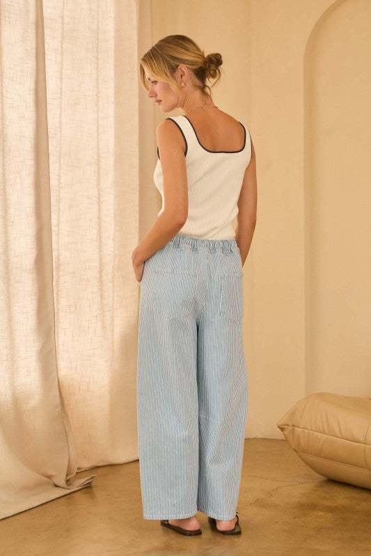 The Beth Stripe Barrel Washed Denim