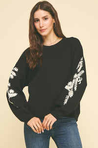 the Reagan Floral Sleeve Sweater