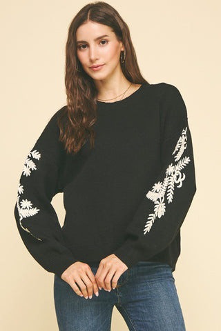 the Reagan Floral Sleeve Sweater