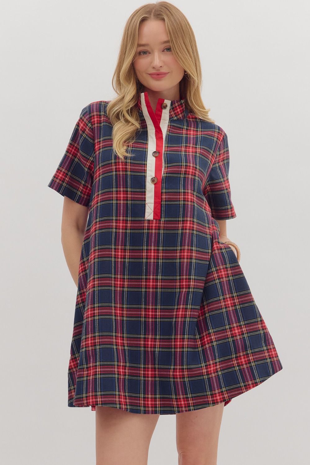 the Joss - Navy Plaid Dress