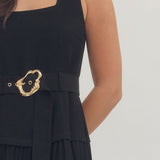 The Julia Black Belted Midi Dress