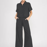 The Avery Black Trim Linen Blend Pants