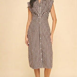The Barcelona Brown Stripe Midi Dress