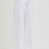 Tummy Control White Mid Rise Ankle Straight Raw Hem - Risen Jeans