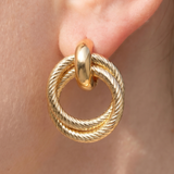 Gold Dipped Twisted Cable Ring Doorknocker Earrings