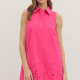 The Bronte Hot Pink Sleeveless Eyelet Hem Dress