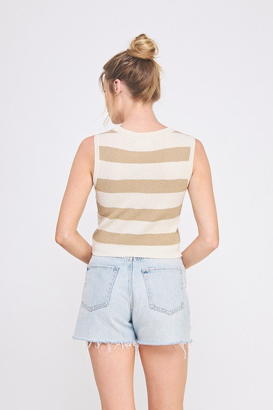 The Jenna Tan Stripe Sleeveless Top