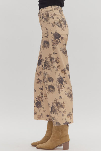 the Everly - Taupe Floral Pants