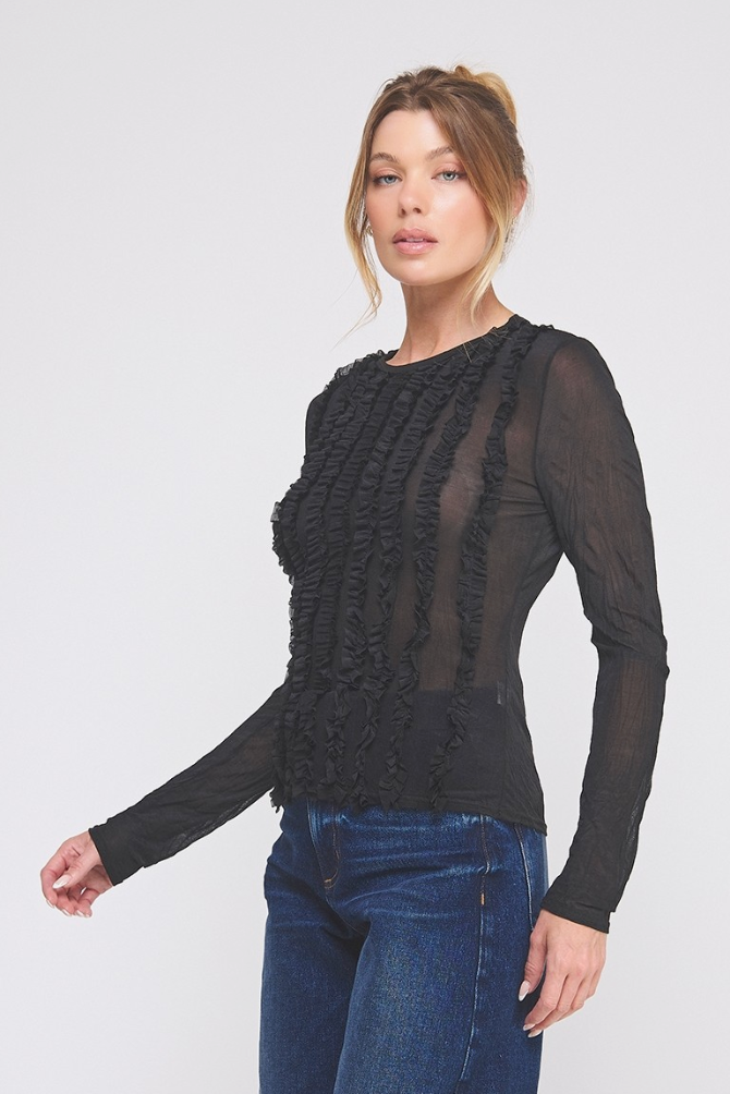 The Neave Ruffle Front Sheer Long Sleeve Top