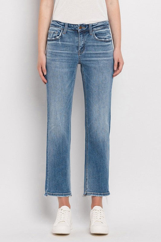 Uneven Hem Mid Rise Straight Denim - Flying Monkey Jeans - H9