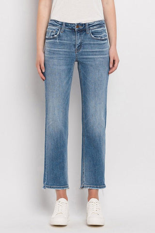 Uneven Hem Mid Rise Straight Denim - Flying Monkey Jeans - H9