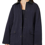 Navy Barn Jacket With Faux Leather Collar