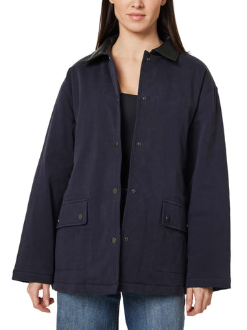 Navy Barn Jacket With Faux Leather Collar