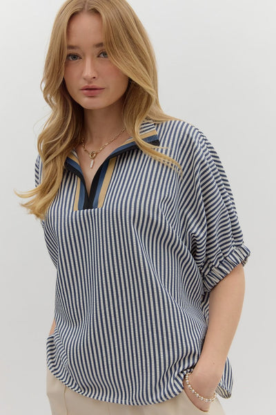 the Ethel - Navy Stripe top