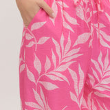 The Naomi Pants Pink Leaf Print