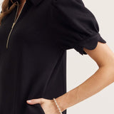 The Maddie Black Scallop Trim Sleeve Dress
