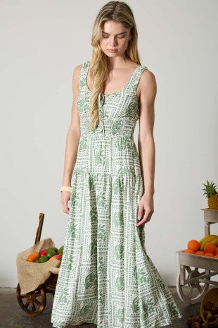 The Fable Green Tile Midi Dress