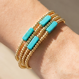 Turquoise Semi Precious Stone Gold Beaded Stretch Bracelet