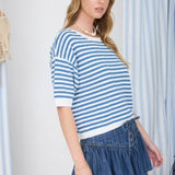 The Ellen Blue Stripe Short Sleeve Knit