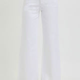 Tummy Control White Mid Rise Ankle Straight Raw Hem - Risen Jeans