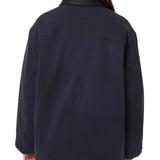 Navy Barn Jacket With Faux Leather Collar