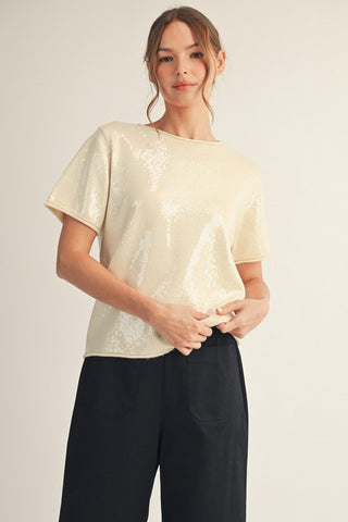 the Madeline Cream Sequin Top