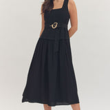 The Julia Black Belted Midi Dress
