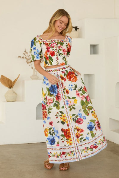 The Audra Skirt Floral Border Print