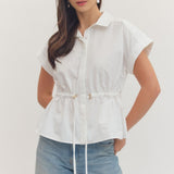 The Aurora White Drawstring Top