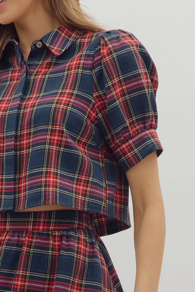 the Greta - Top Navy Plaid