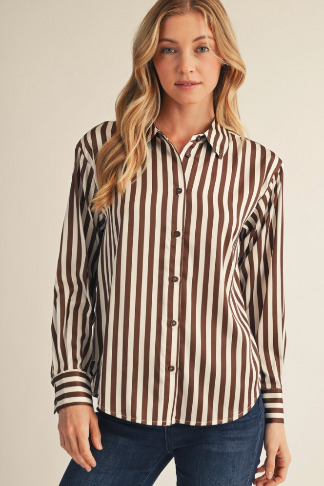 the Daisy Satin Striped Button Top