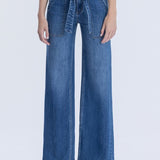 High Rise Wide Leg Jeans With Tie - Flying Monkey Denim - A6