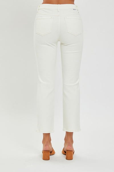Cream Mid-Rise Straight Crop Jeans - Risen   C2