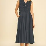 The Natalie Navy Tie Front Midi Dress