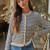 Lettuce Trim Black Stripe Cardigan