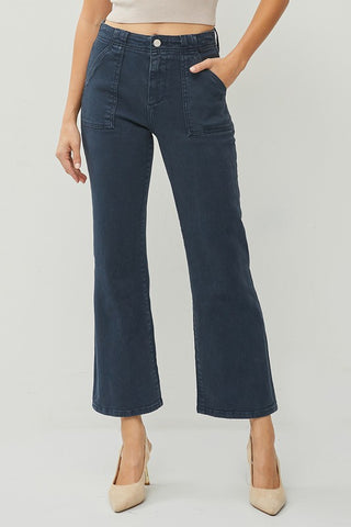 Blueberry - High-Rise Patch Pockets Ankle Flare Risen Jeans   D1