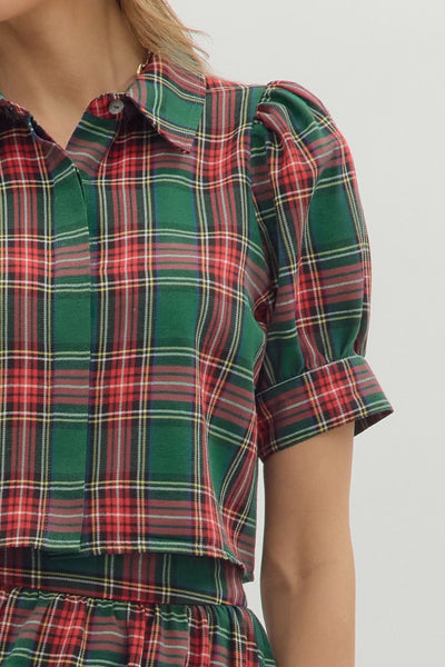 the Greta - Top Green Plaid