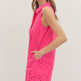 The Bronte Hot Pink Sleeveless Eyelet Hem Dress