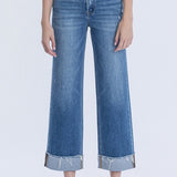 Slim Wide Leg High Rise Cuffed Denim - Flying Monkey Jeans - H7