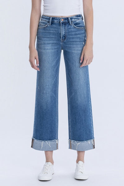 Slim Wide Leg High Rise Cuffed Denim - Flying Monkey Jeans - H7