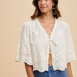 The Hendrix Cream Eyelet Tie Front Blouse